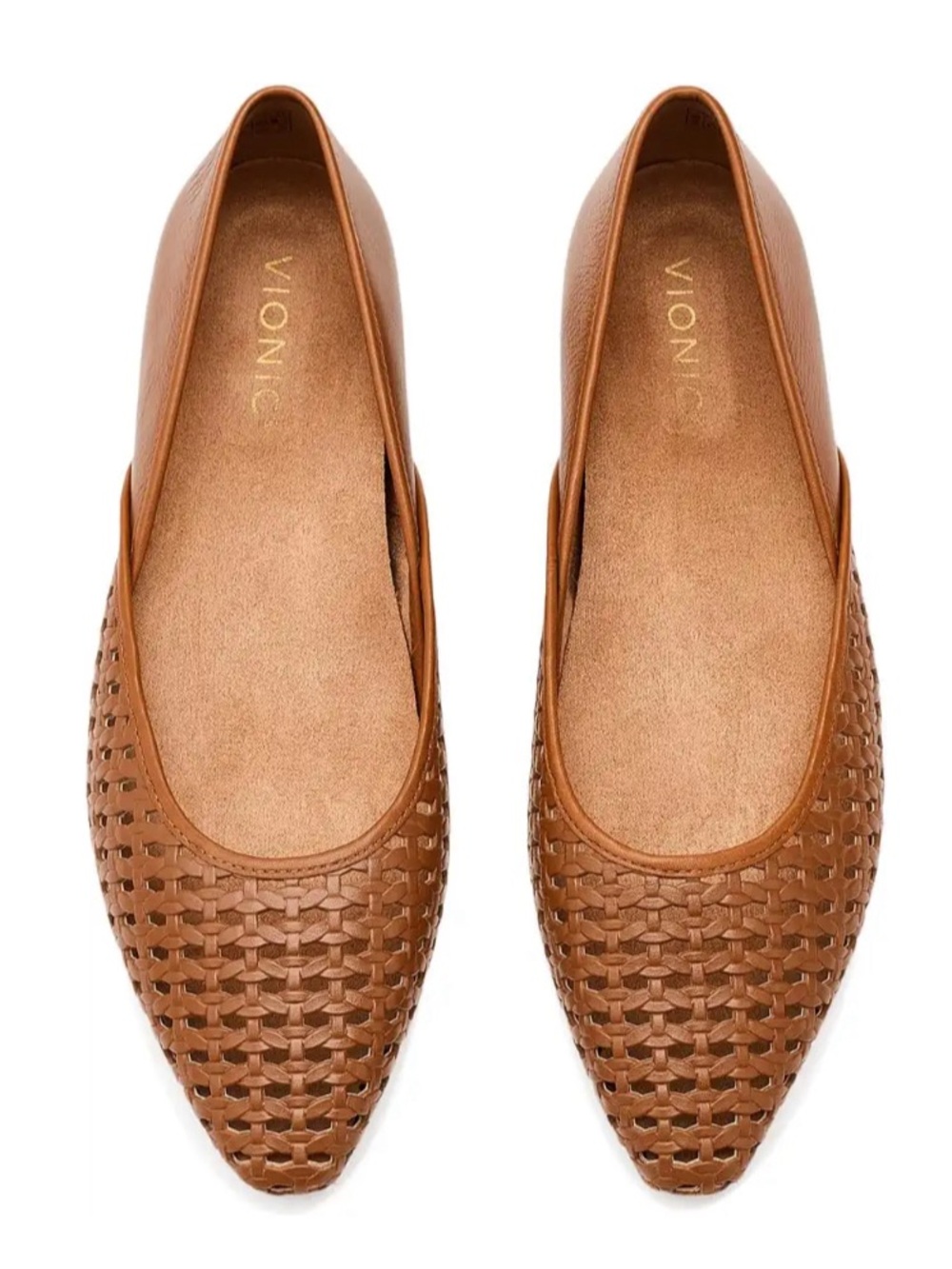 Vionic Gracia Woven Tan Leather Pointed Snip Toe Flats Size 9